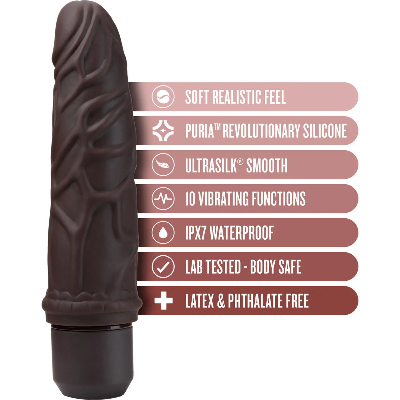 Dr. Skin Silicone Dr. Robert Waterproof Vibrating 7" Dildo By Blush - Chocolate - Image 8