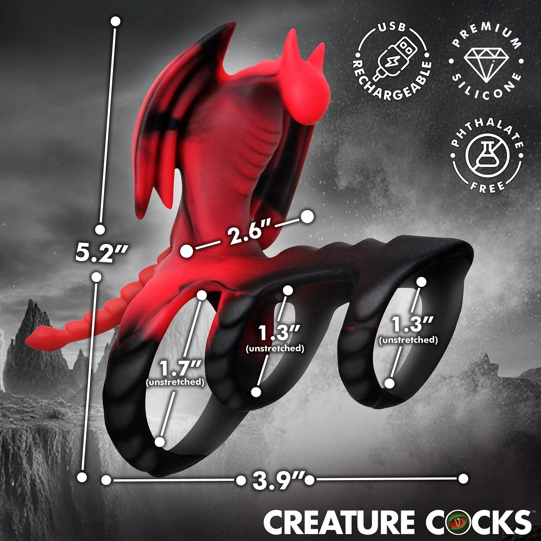 Dragon Flight Vibrating Silicone Cock Ring With Remote By Creature Cocks - Image 2