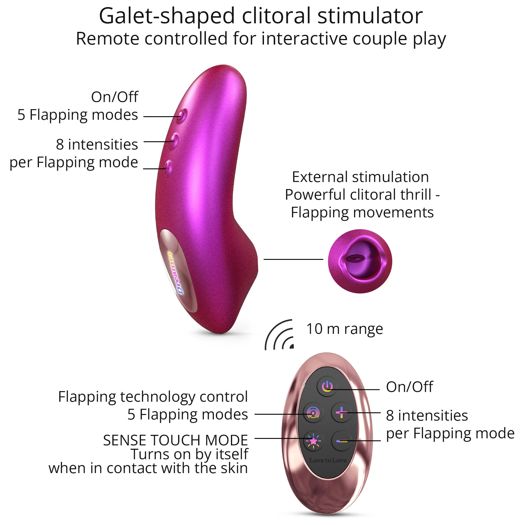 Dreamer Rechargeable Silicone Clitoral Flapping Stimulator With Remote By Love To Love - Image 10