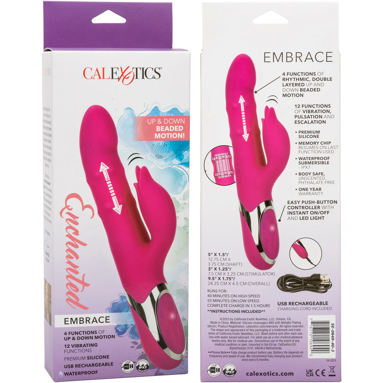 Enchanted Embrace Rechargeable Silicone Dual Stimulation Vibrator With Thrusting Beads By CalExotics - Image 10