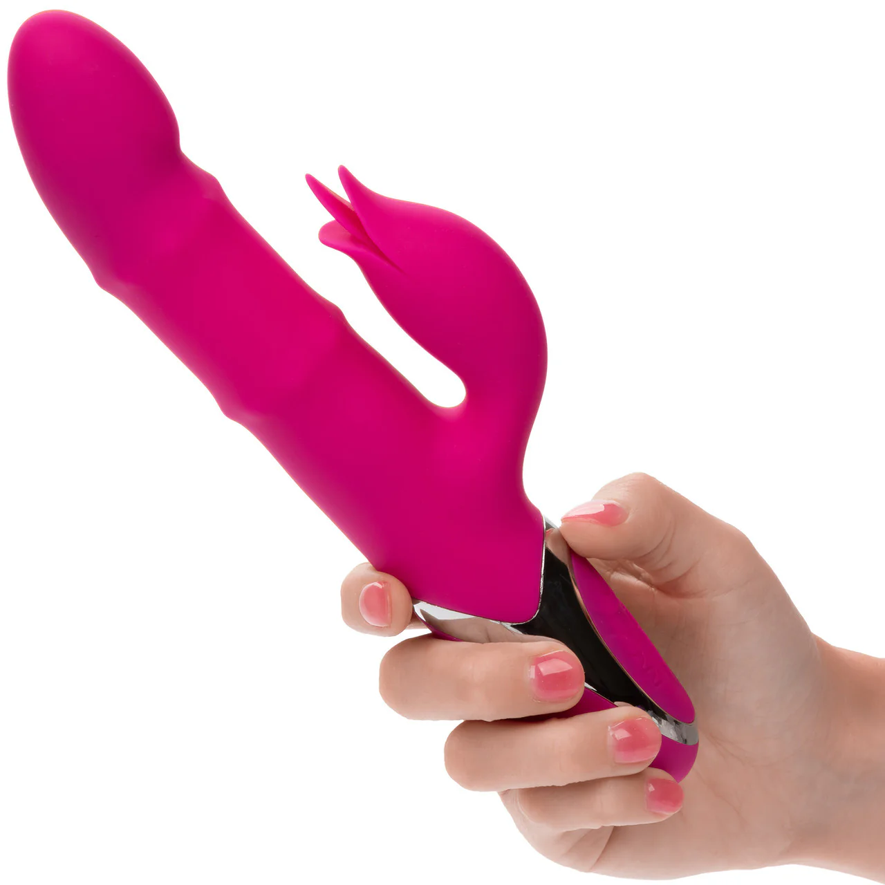 Enchanted Embrace Rechargeable Silicone Dual Stimulation Vibrator With Thrusting Beads By CalExotics - Image 2