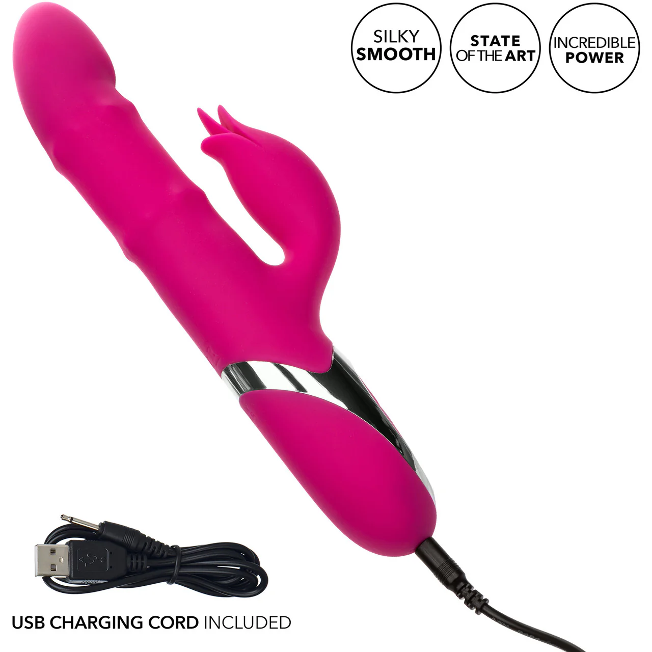 Enchanted Embrace Rechargeable Silicone Dual Stimulation Vibrator With Thrusting Beads By CalExotics - Image 6