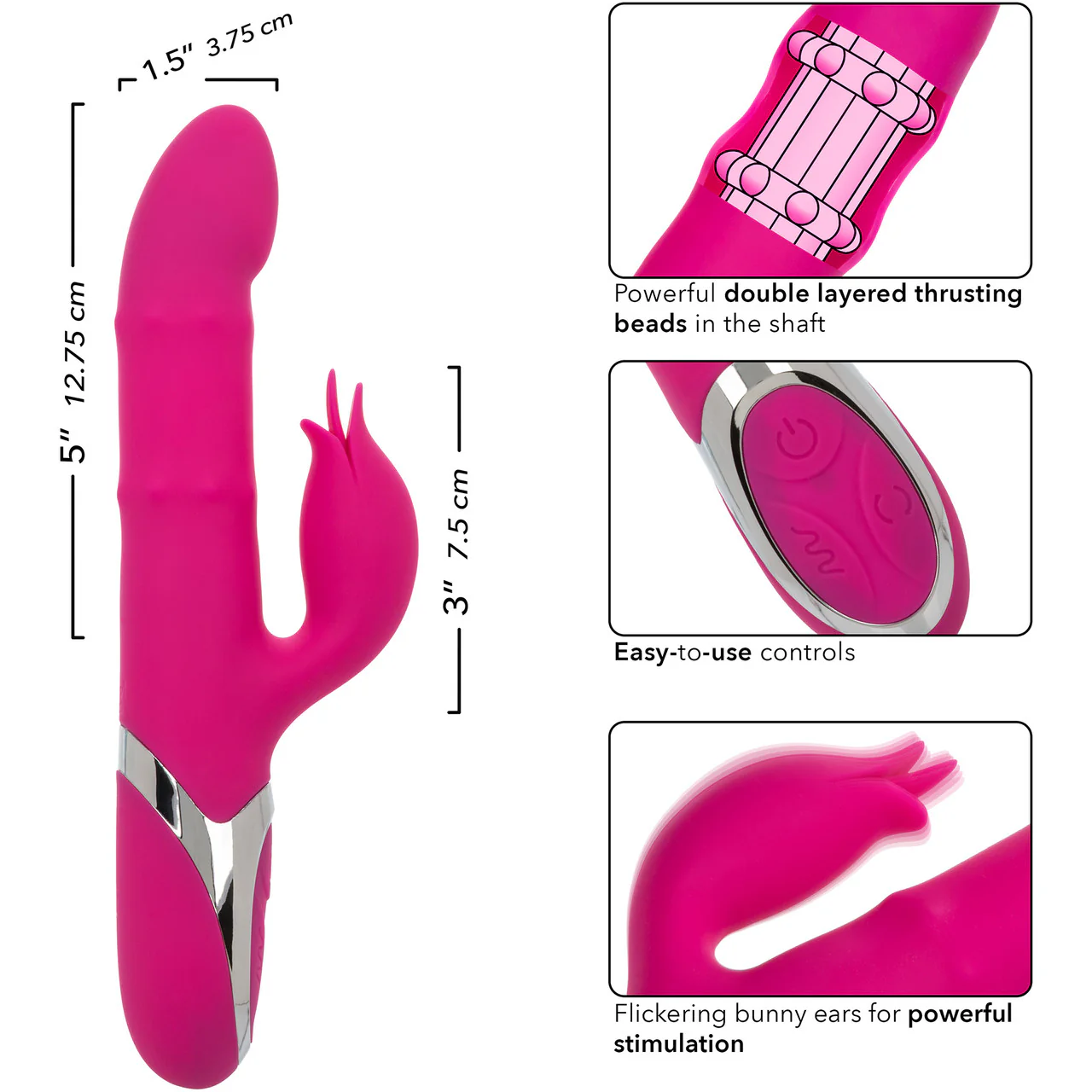 Enchanted Embrace Rechargeable Silicone Dual Stimulation Vibrator With Thrusting Beads By CalExotics - Image 7