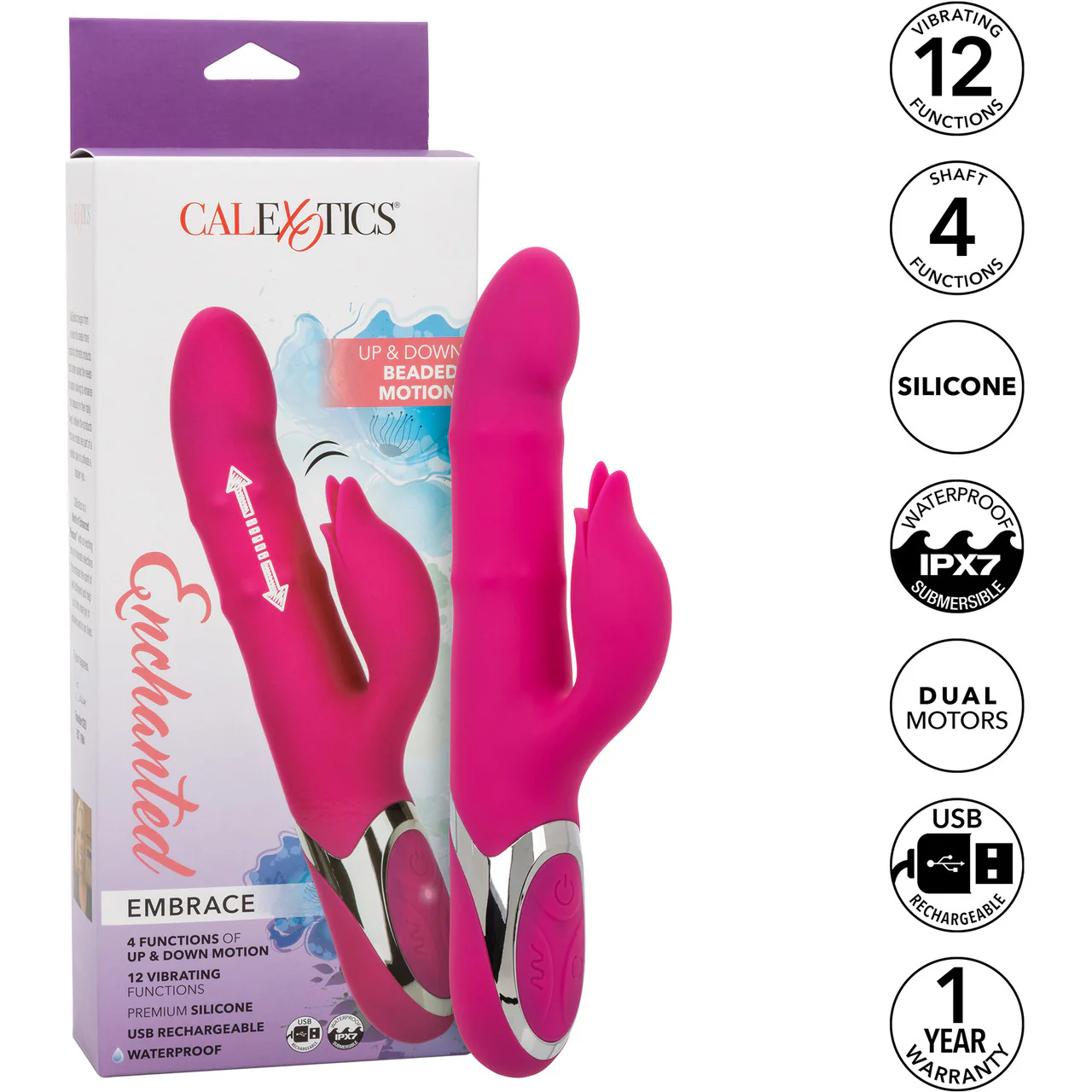 Enchanted Embrace Rechargeable Silicone Dual Stimulation Vibrator With Thrusting Beads By CalExotics - Image 9