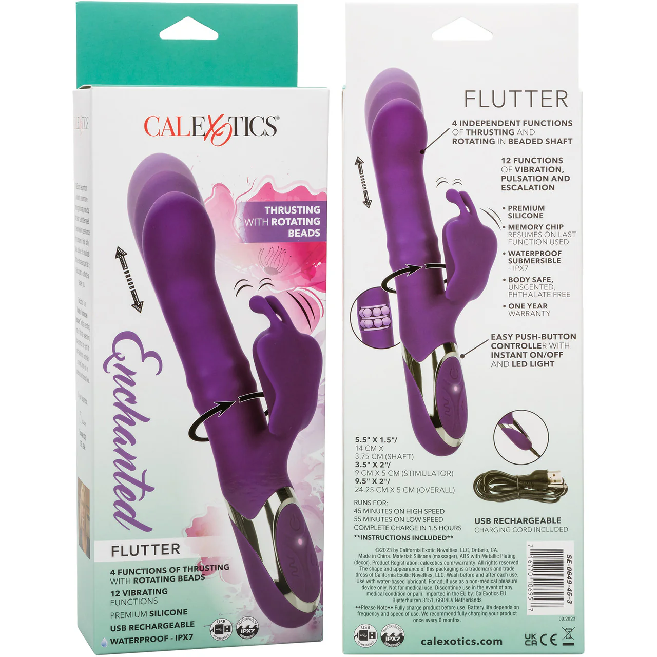 Enchanted Flutter Rechargeable Dual Stimulation Silicone Vibrator With Thrusting Tip & Rotating Beads By CalExotics - Image 10