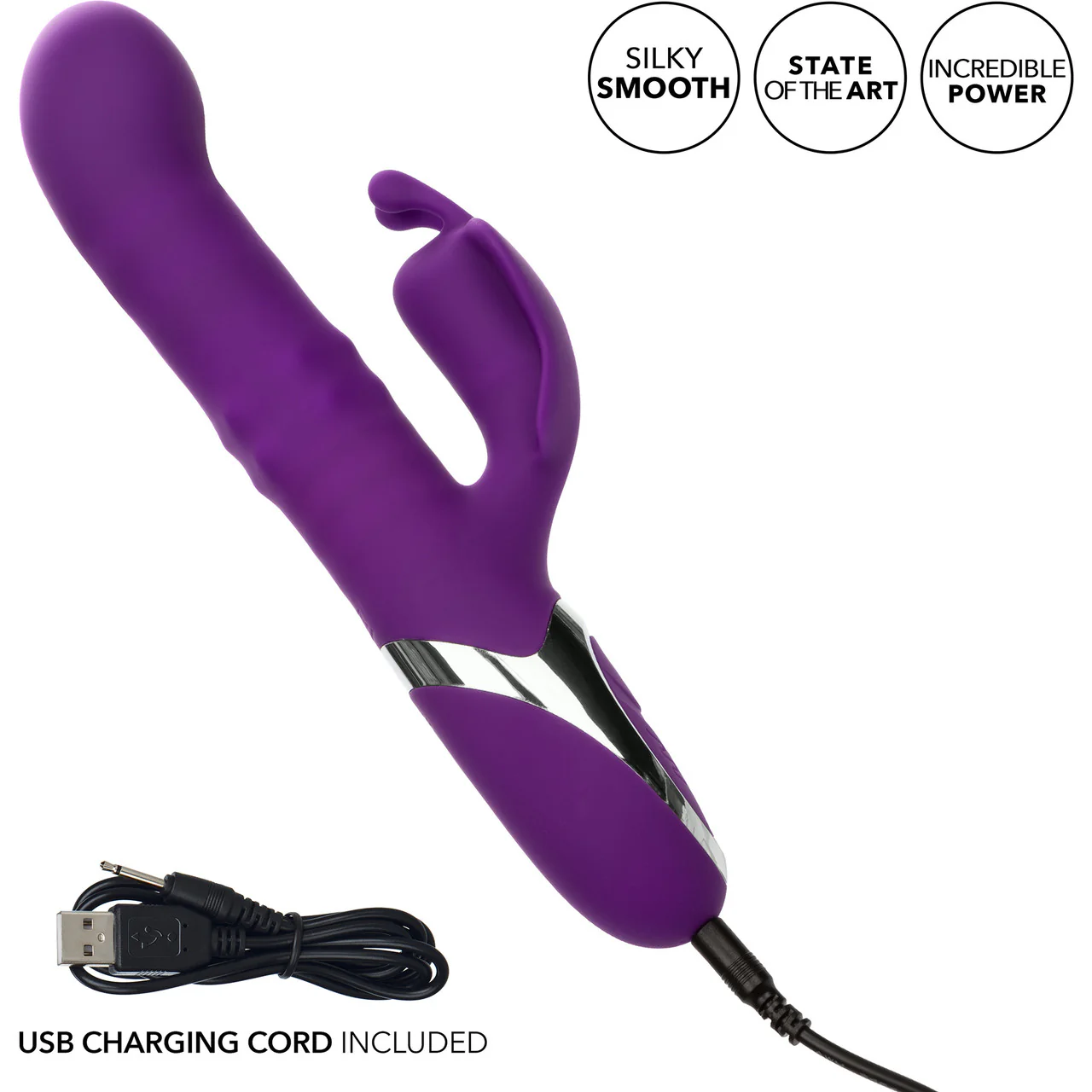 Enchanted Flutter Rechargeable Dual Stimulation Silicone Vibrator With Thrusting Tip & Rotating Beads By CalExotics - Image 6