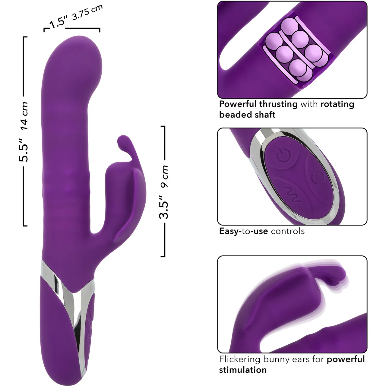 Enchanted Flutter Rechargeable Dual Stimulation Silicone Vibrator With Thrusting Tip & Rotating Beads By CalExotics - Image 7