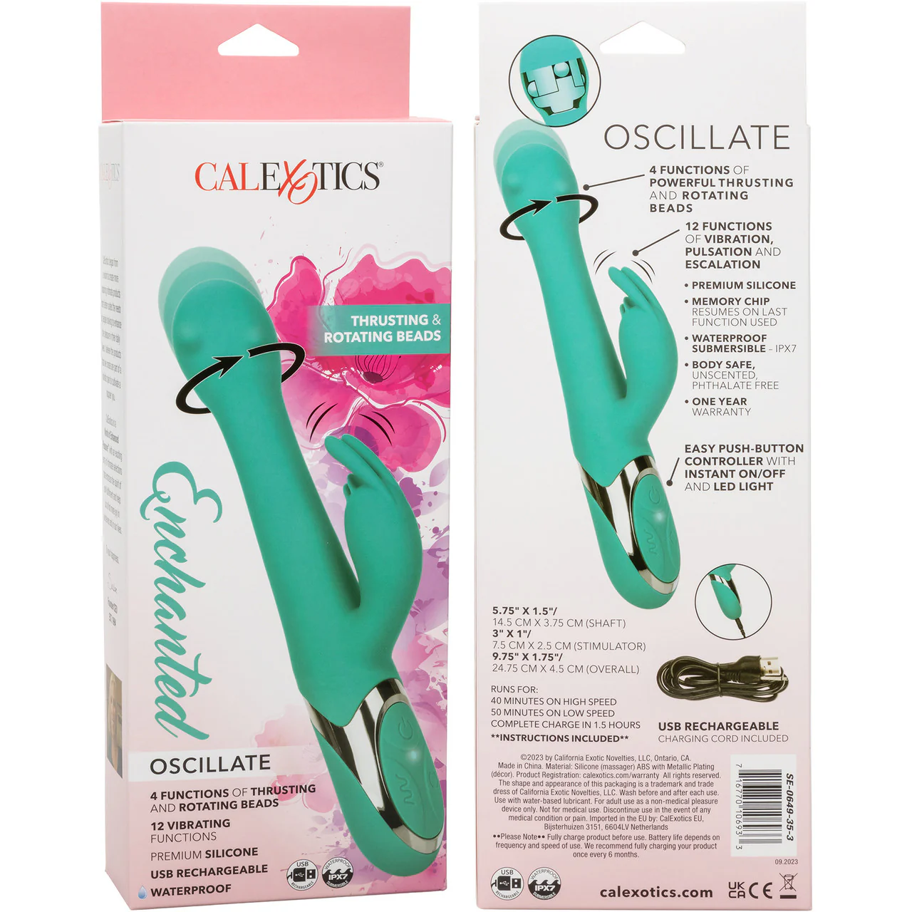 Enchanted Oscillate Rechargeable Silicone Dual Stimulation Vibrator With Thrusting, Rotating Beaded Head By CalExotics - Image 10