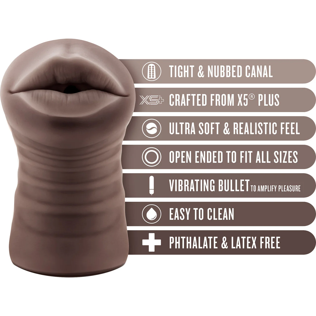 EnLust Krystal Open Ended Vibrating Mouth Penis Masturbator By Blush - Chocolate - Image 4