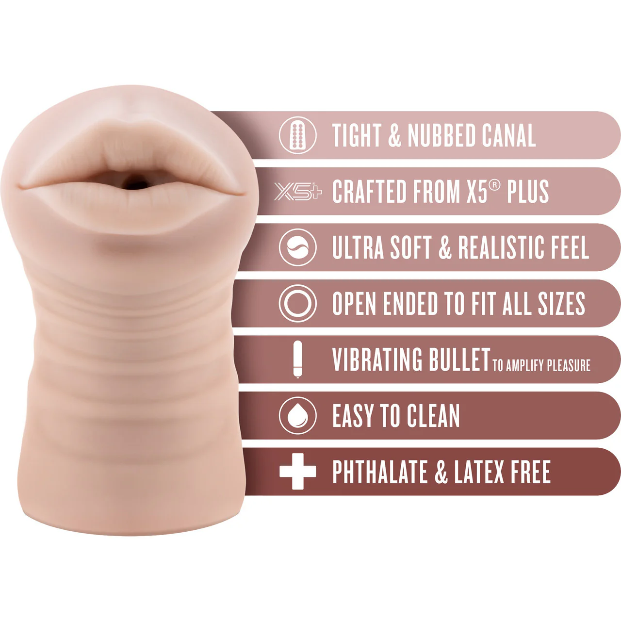EnLust Nicole Open Ended Vibrating Mouth Penis Masturbator By Blush - Vanilla - Image 5