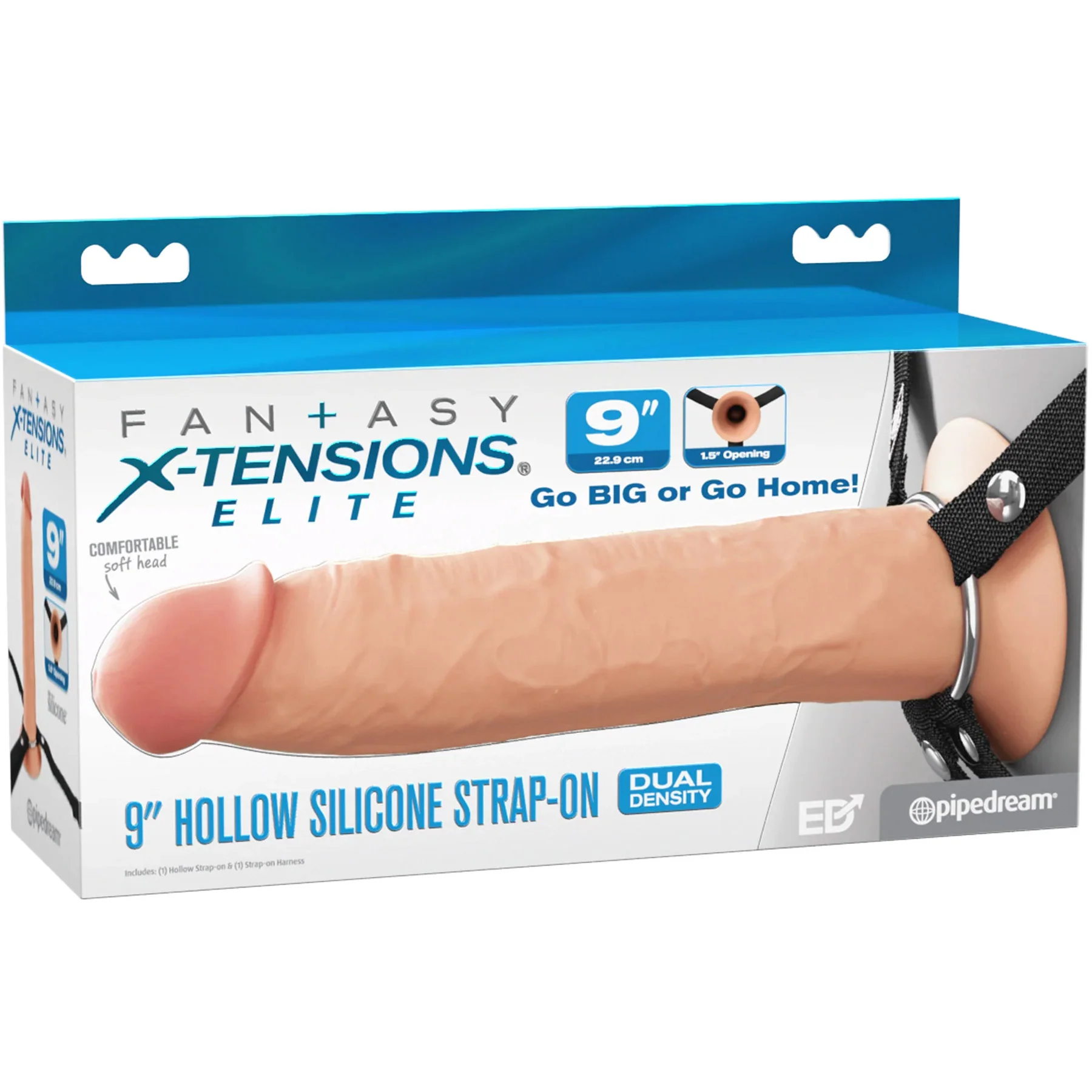 Fantasy X-Tensions Elite 9" Hollow Silicone Strap-On Dual Density Dildo & Harness Kit - Image 9