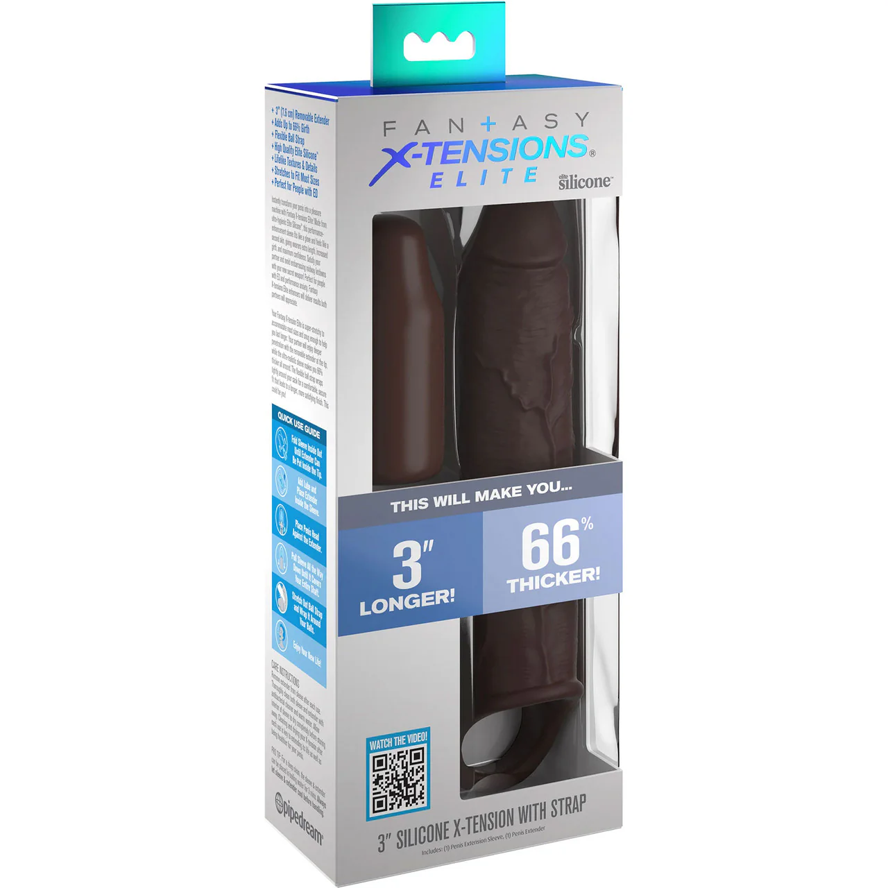 Fantasy X-tensions Elite Silicone 7" Penis Extension With Ball Strap & 3" Removable Extender  - Chocolate - Image 3