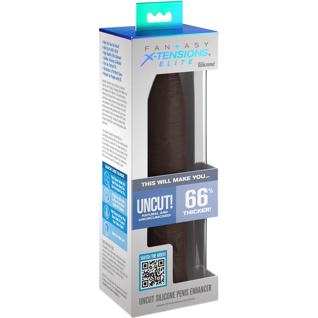Fantasy X-tensions Elite Silicone 7" Uncut Penis Extension - Chocolate - Image 2