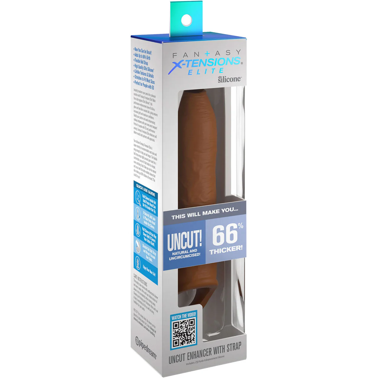 Fantasy X-tensions Elite Silicone 7" Uncut Penis Extension With Ball Strap - Caramel - Image 2