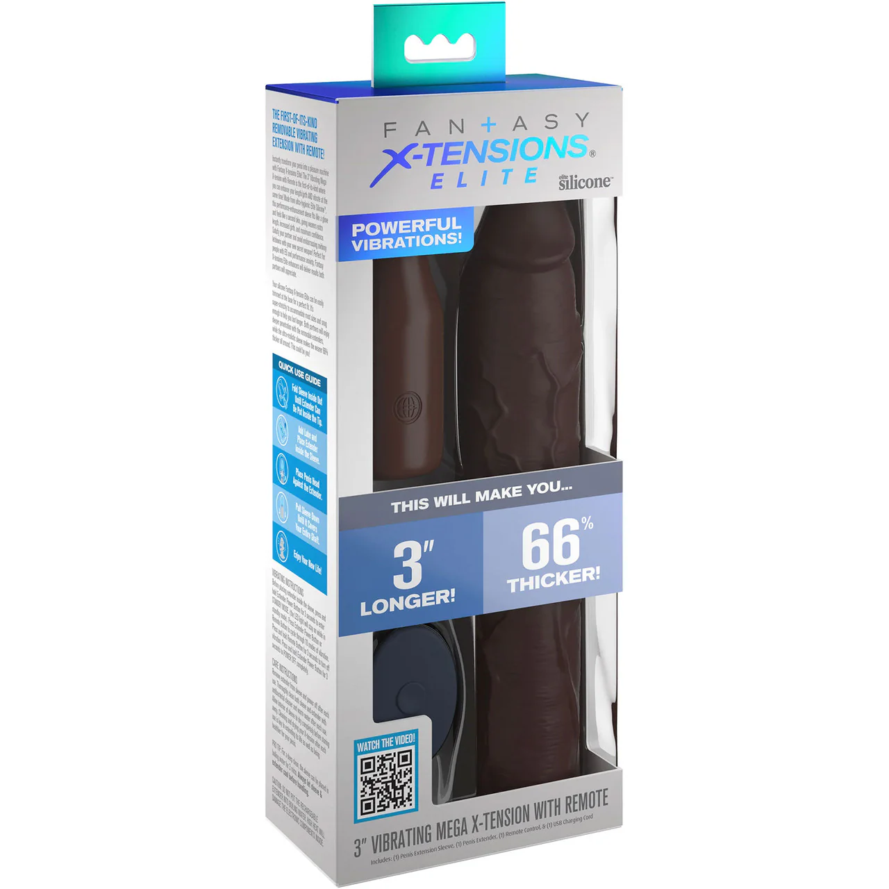 Fantasy X-tensions Elite Silicone Vibrating 9" Penis Extension With 3" Extender & Remote  - Chocolate - Image 4