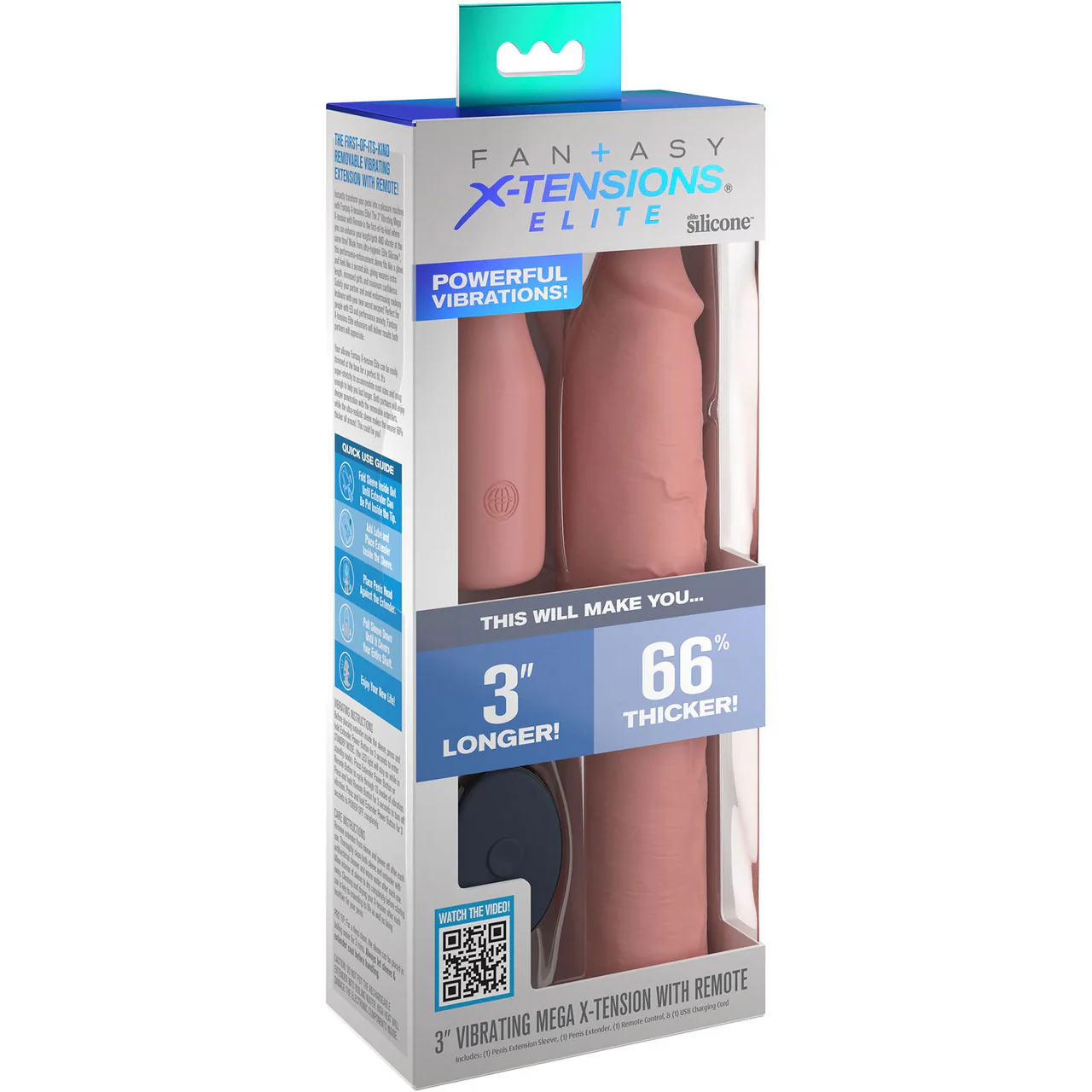 Fantasy X-tensions Elite Silicone Vibrating 9" Penis Extension With 3" Extender & Remote  - Vanilla - Image 4