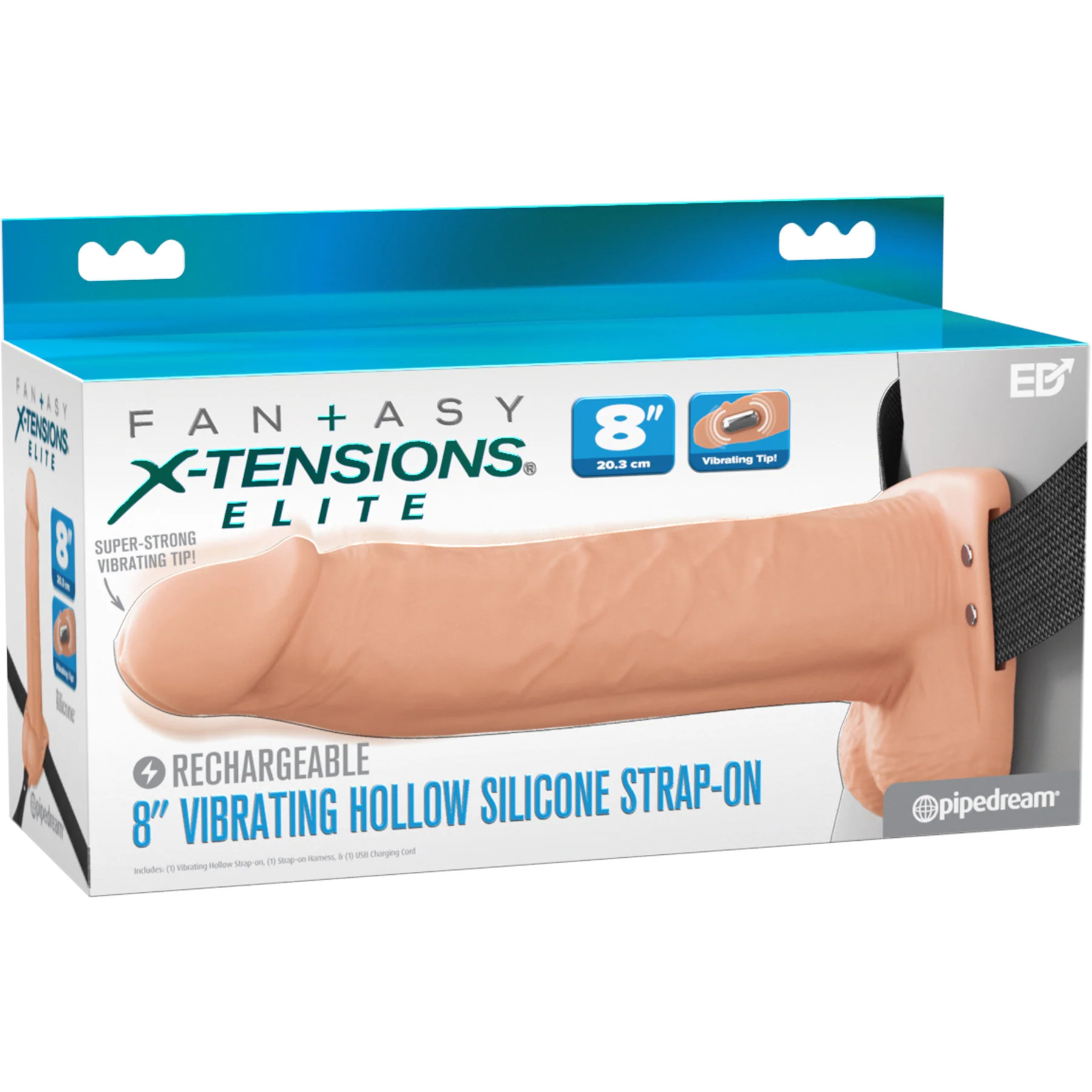 Fantasy X-Tensions Elite Vibrating Silicone Dual Density 8" Hollow Strap-On Dildo - Image 10