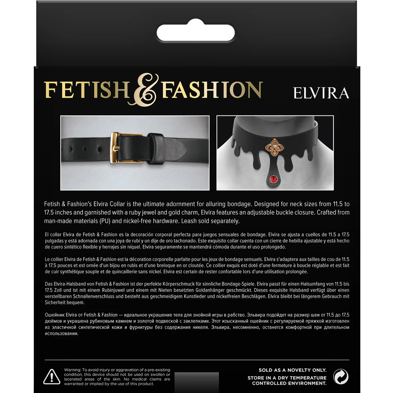 Fetish & Fashion Elvira Collar With Ruby Jewel By NS Novelties - Black & Gold - Image 2