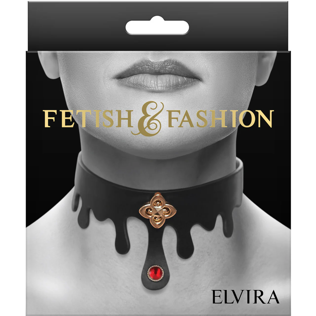 Fetish & Fashion Elvira Collar With Ruby Jewel By NS Novelties - Black & Gold - Image 3