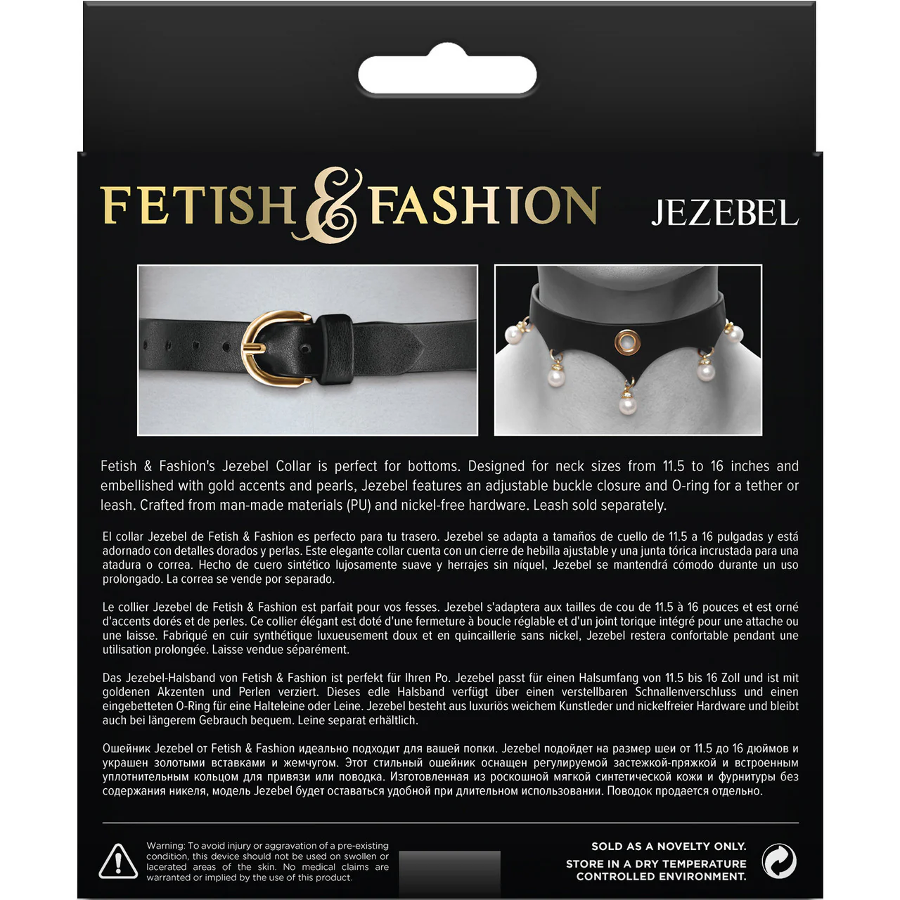 Fetish & Fashion Jezebel Collar With Pearls By NS Novelties - Black & Gold - Image 2