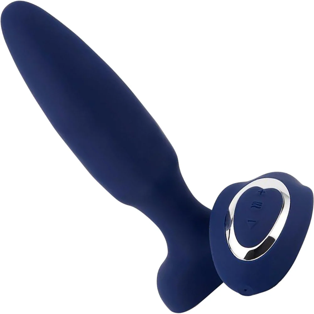 Fino Rechargeable Silicone Vibrating Anal Plug With Roller Motion & Remote By Nu Sensuelle - Navy Blue - Image 2