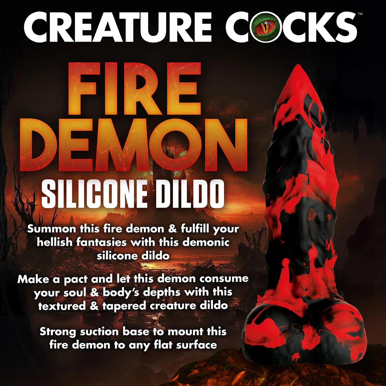 Fire Demon Monster 8.5" Silicone Suction Cup Dildo With Balls By Creature Cocks - Image 11