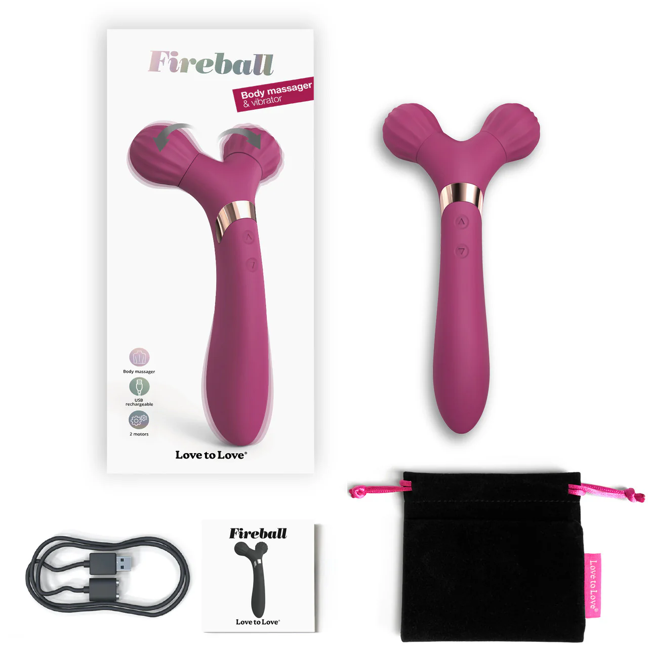 Fireball Rechargeable Silicone Vibrating Rolling Massager By Love To Love - Plum Star - Image 6