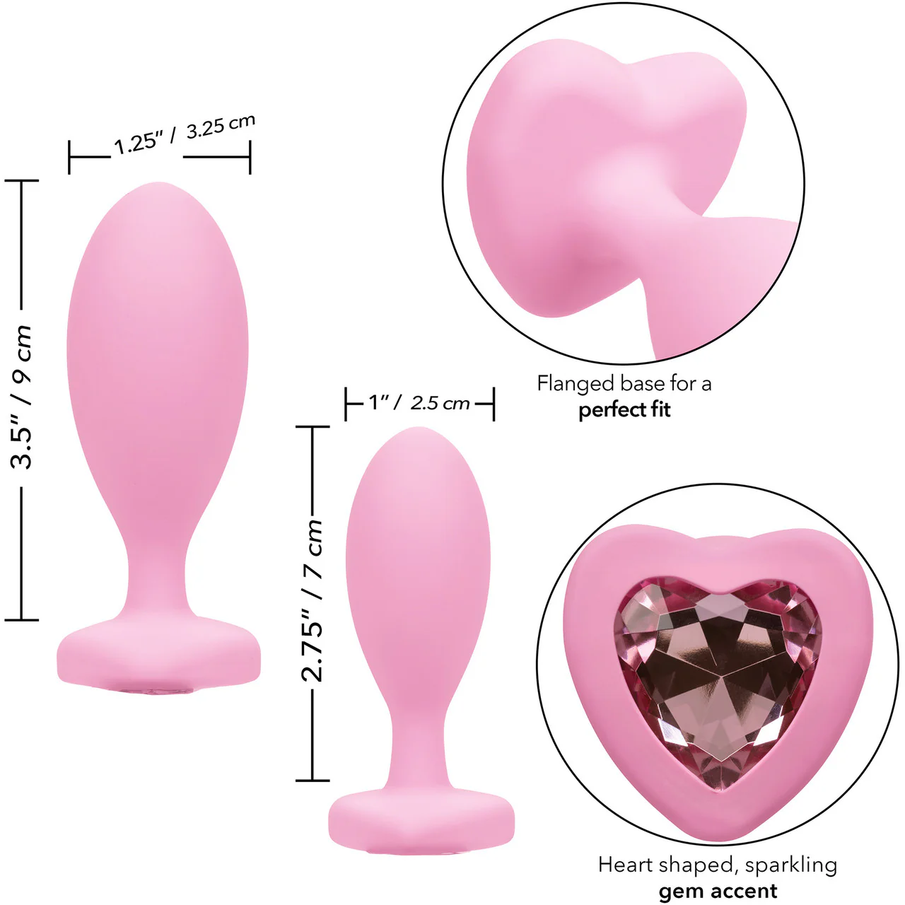 First Time® Crystal Booty Duo Silicone Anal Plug 2 Piece Set By CalExotics - Pink - Image 11