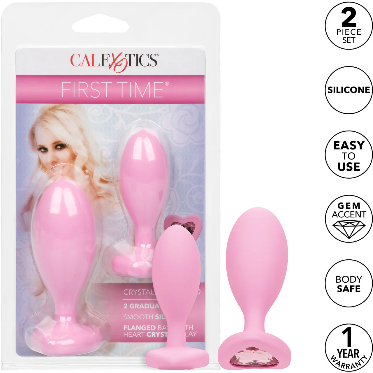 First Time® Crystal Booty Duo Silicone Anal Plug 2 Piece Set By CalExotics - Pink - Image 12