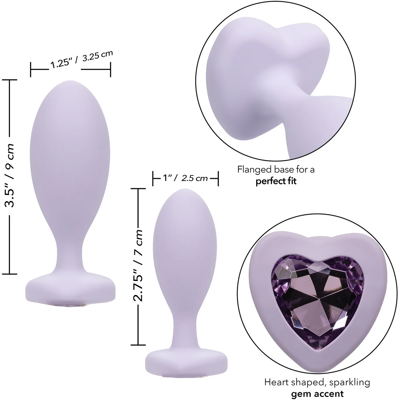 First Time® Crystal Booty Duo Silicone Anal Plug 2 Piece Set By CalExotics - Purple - Image 11