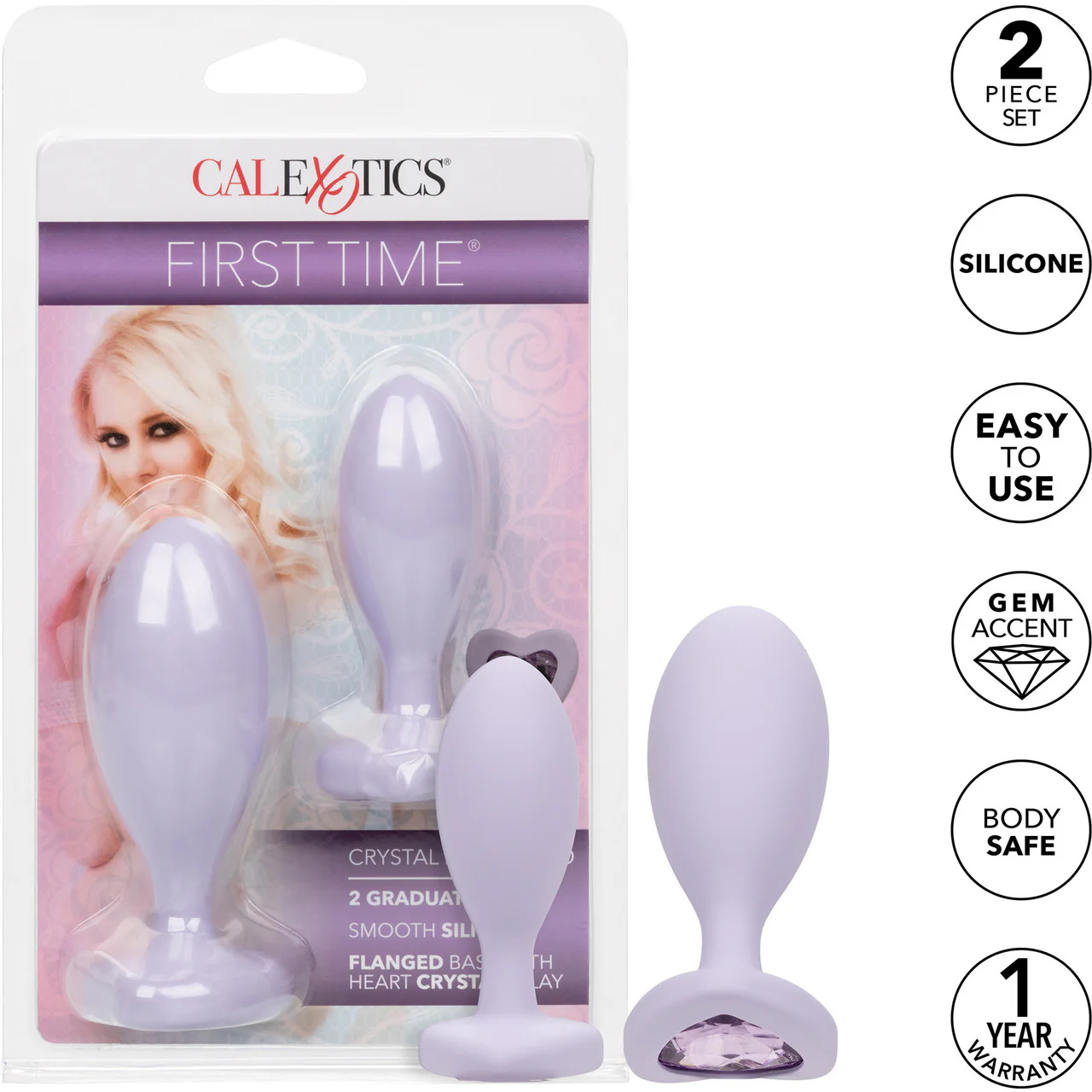 First Time® Crystal Booty Duo Silicone Anal Plug 2 Piece Set By CalExotics - Purple - Image 12
