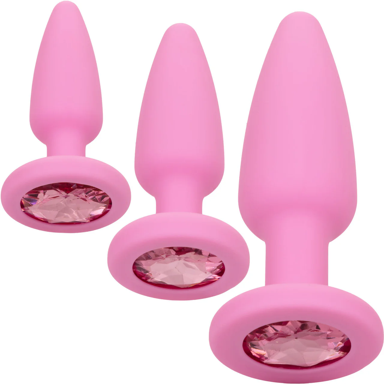 First Time® Crystal Booty Silicone Anal Trainer Kit With Three Jeweled Plugs by CalExotics - Pink