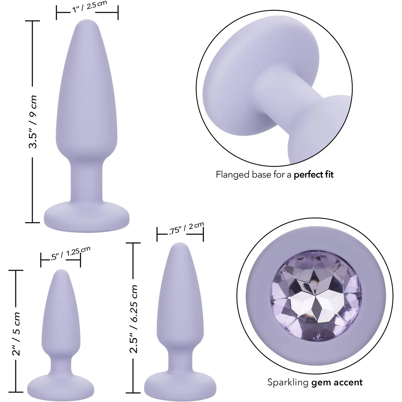 First Time® Crystal Booty Silicone Anal Trainer Kit With Three Jeweled Plugs by CalExotics - Purple - Image 14