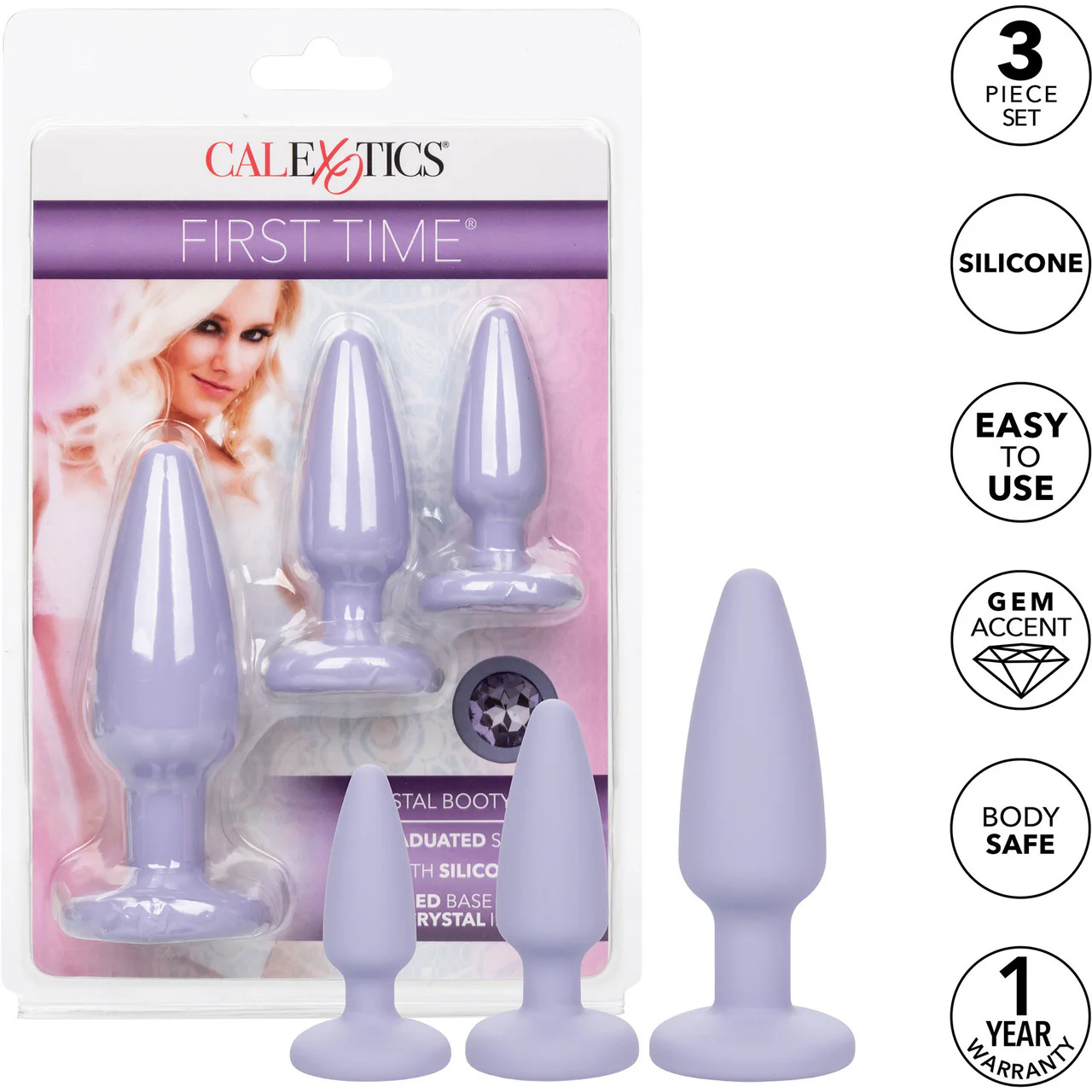 First Time® Crystal Booty Silicone Anal Trainer Kit With Three Jeweled Plugs by CalExotics - Purple - Image 15