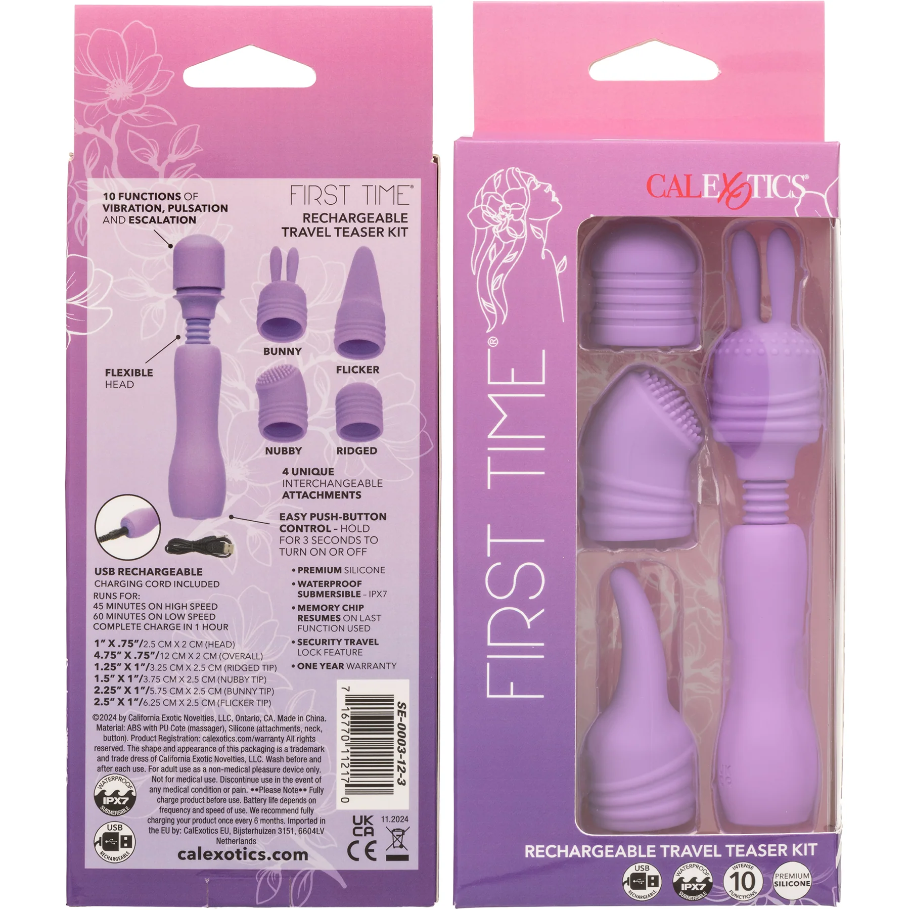 First Time® Rechargeable Travel Teaser Kit Silicone Mini Wand With 4 Attachments - Image 7