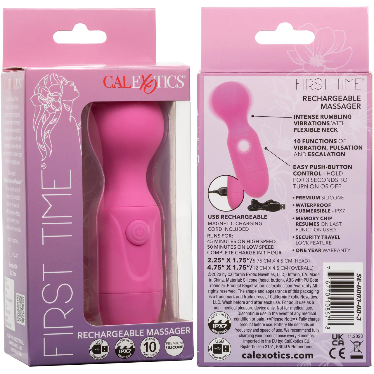 First Time® Rechargeable Massager Waterproof Silicone Mini Wand Vibrator By CalExotics - Pink - Image 10