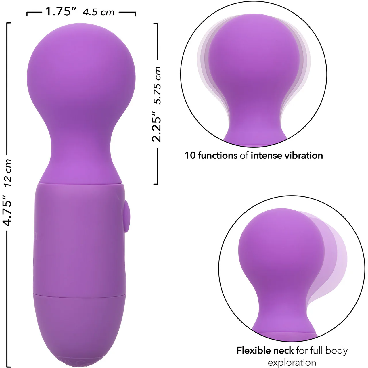 First Time® Rechargeable Massager Waterproof Silicone Mini Wand Vibrator By CalExotics - Purple - Image 8