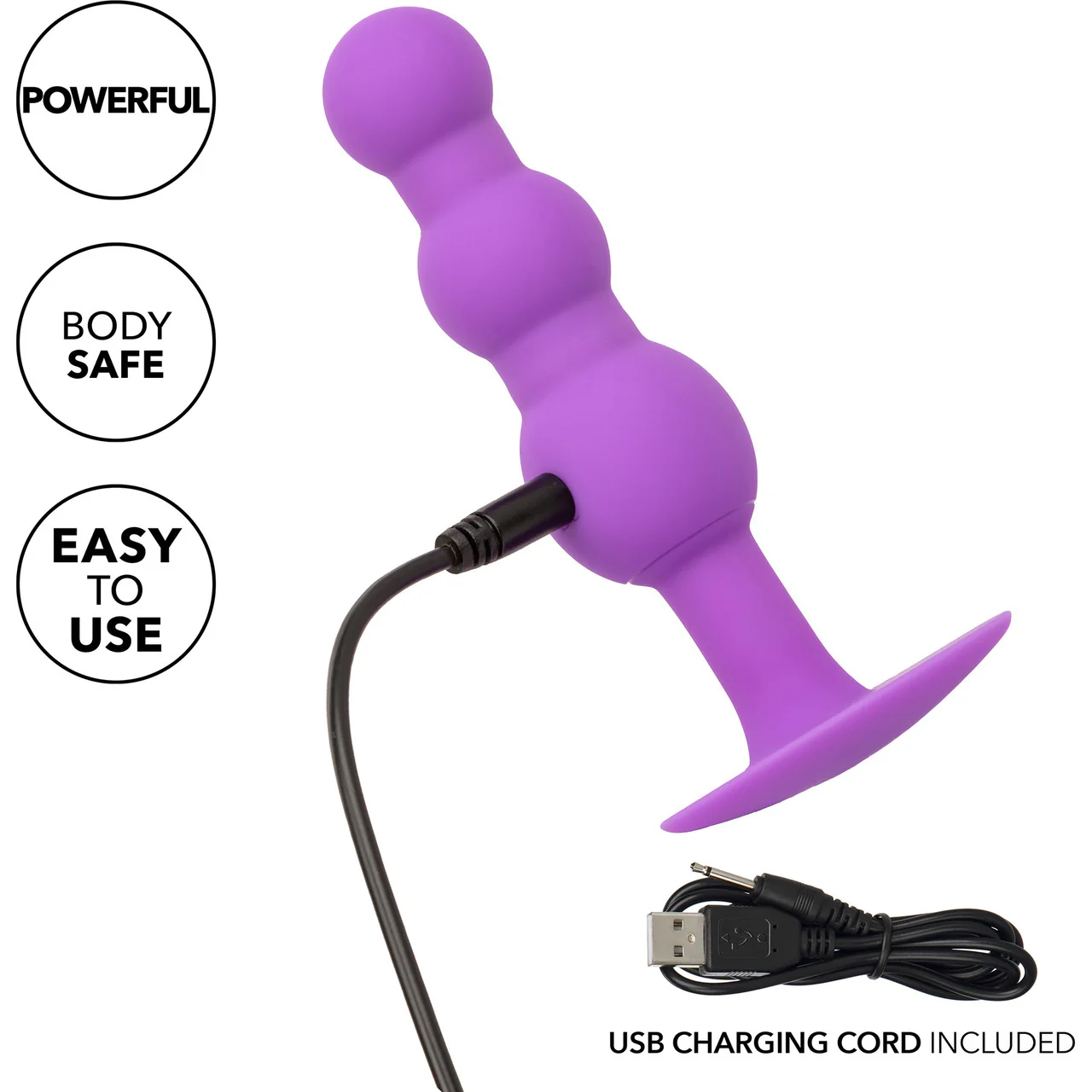 First Time® Triple Beaded Probe Rechargeable Silicone Vibrating Butt Plug By CalExotics - Purple - Image 7