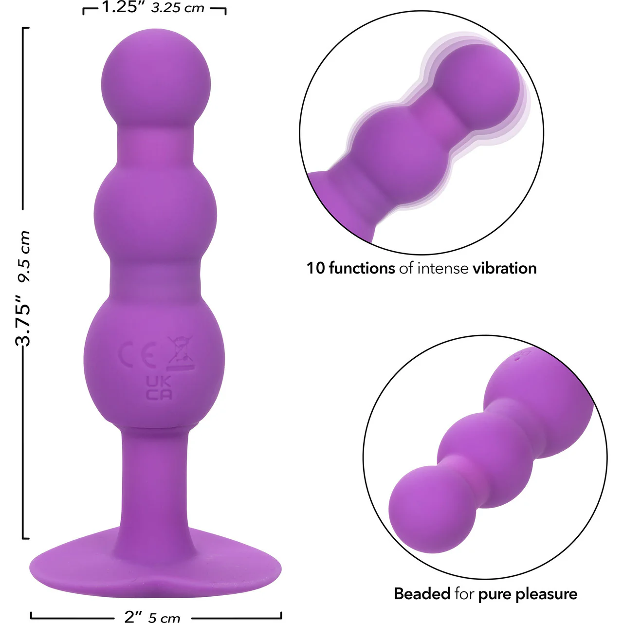 First Time® Triple Beaded Probe Rechargeable Silicone Vibrating Butt Plug By CalExotics - Purple - Image 8