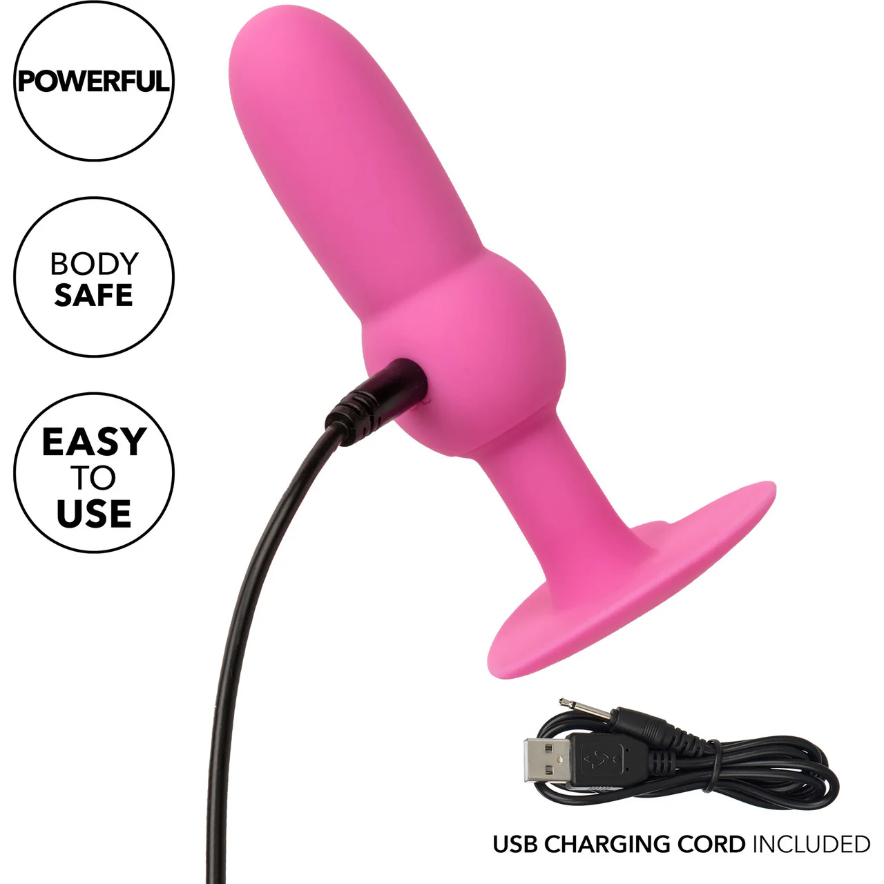 First Time® Vibrating Beaded Probe Rechargeable Waterproof Silicone Butt Plug By CalExotics - Pink - Image 7