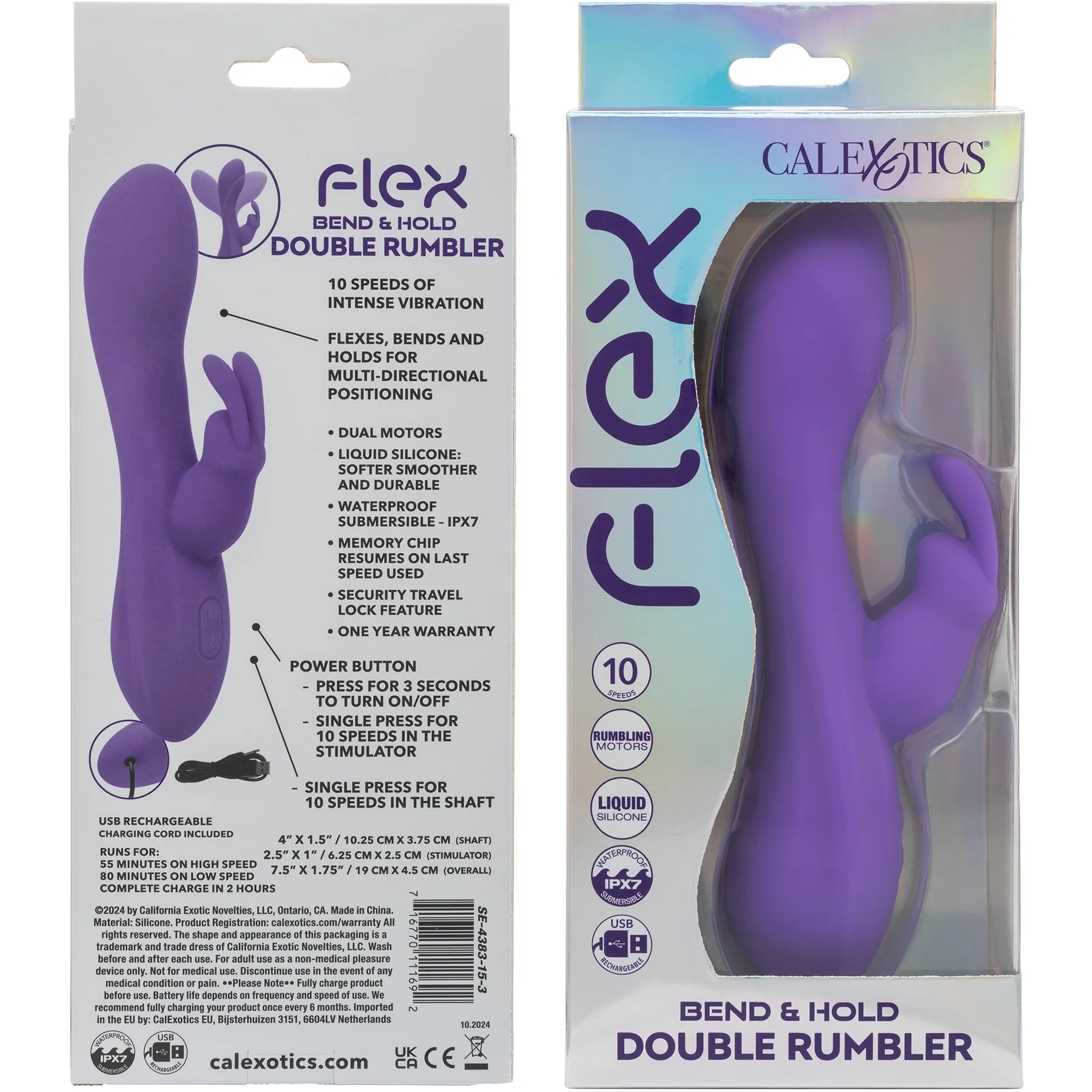 Flex Bend & Hold Double Rumbler Waterproof Silicone Rabbit Vibrator By CalExotics - Image 8