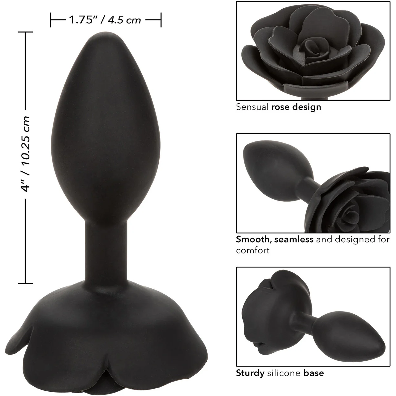 Forbidden Large Rose Silicone Butt Plug By CalExotics - Black - Image 9