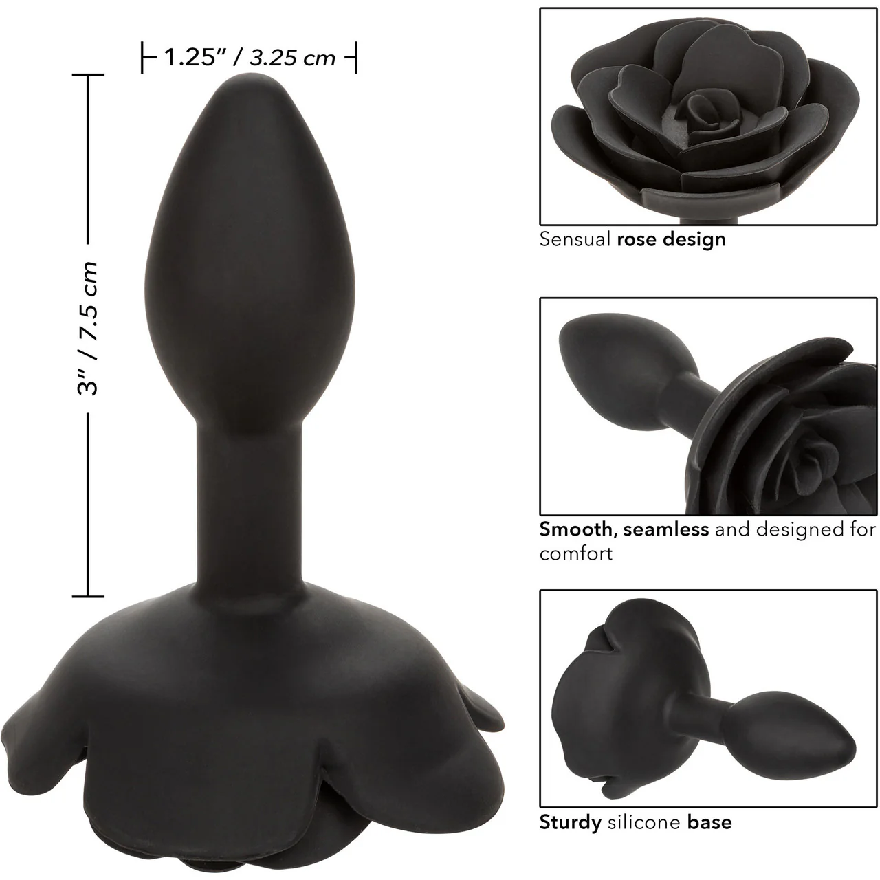 Forbidden Small Rose Silicone Butt Plug By CalExotics - Black - Image 9
