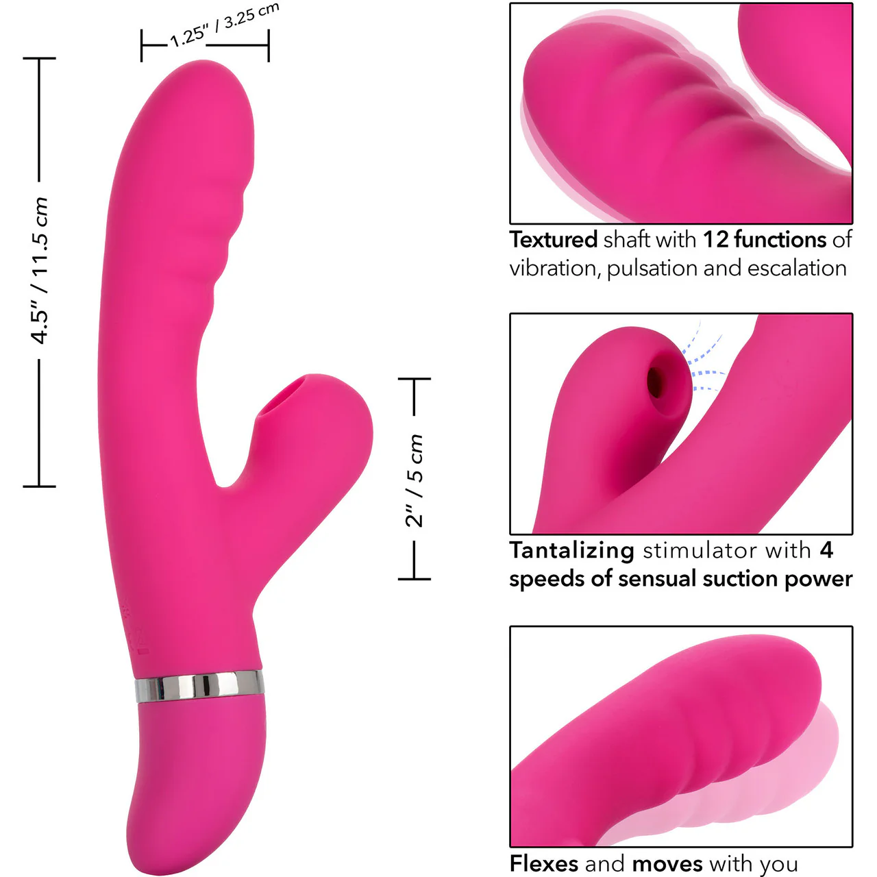 Foreplay Frenzy Pucker Dual Stimulation Vibrator With Suction By CalExotics - Pink - Image 13