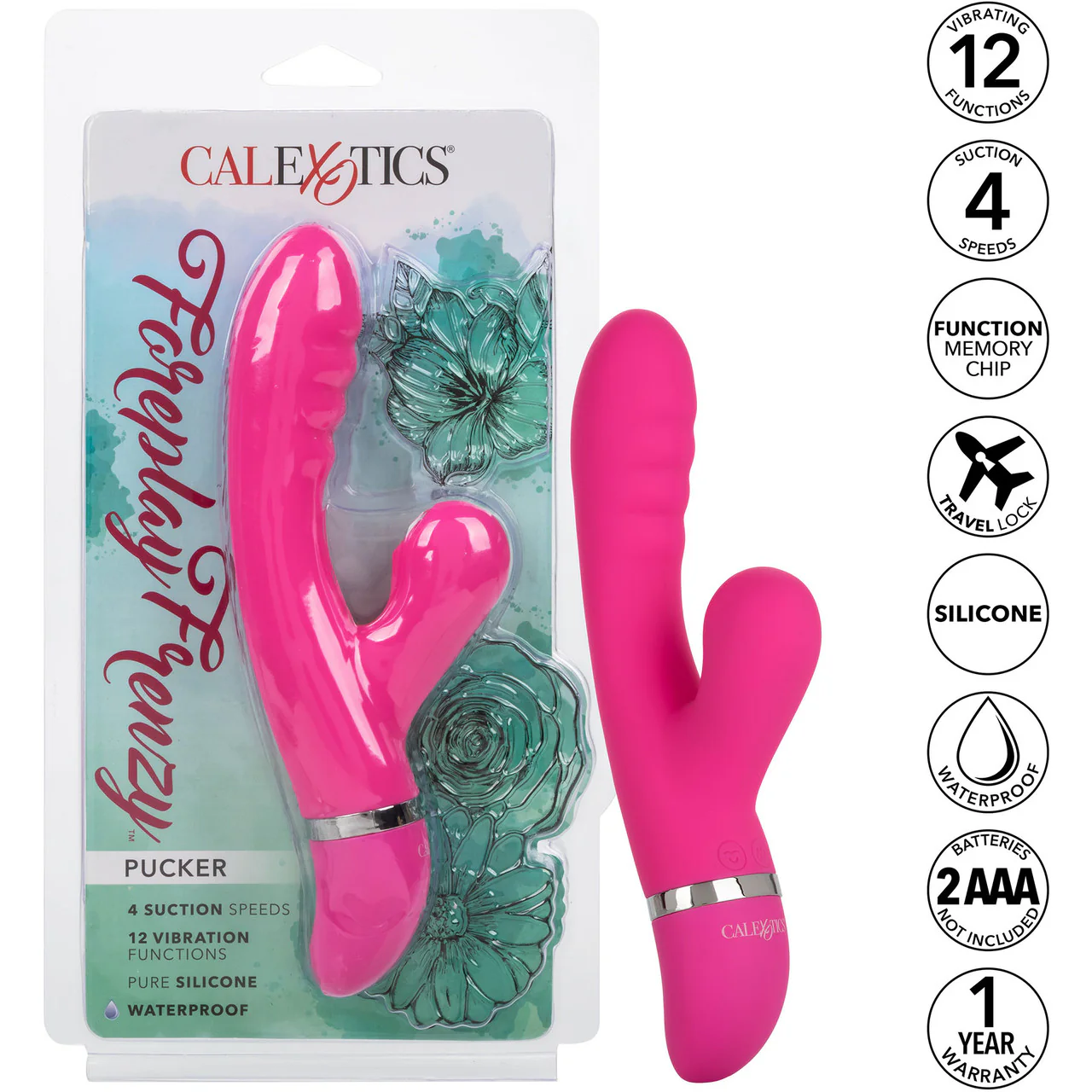 Foreplay Frenzy Pucker Dual Stimulation Vibrator With Suction By CalExotics - Pink - Image 14
