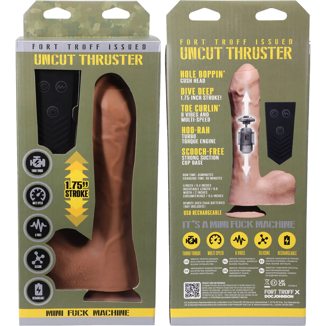 Fort Troff Uncut Thruster Rechargeable Silicone Mini Fuck Machine Dildo With Balls & Remote - Caramel - Image 9