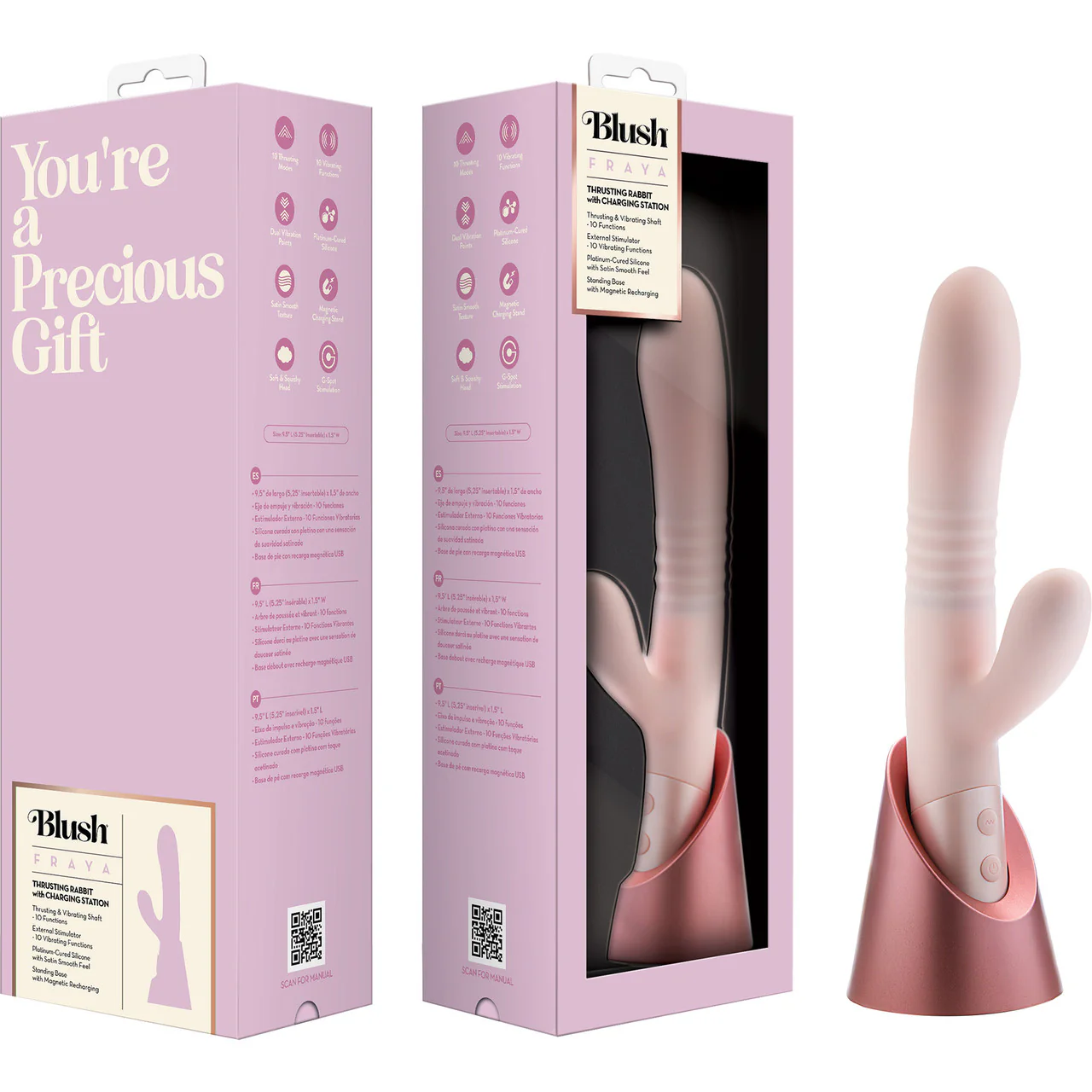Fraya Rechargeable Silicone Thrusting Dual Stimulation Vibrator By Blush - Pink - Image 11