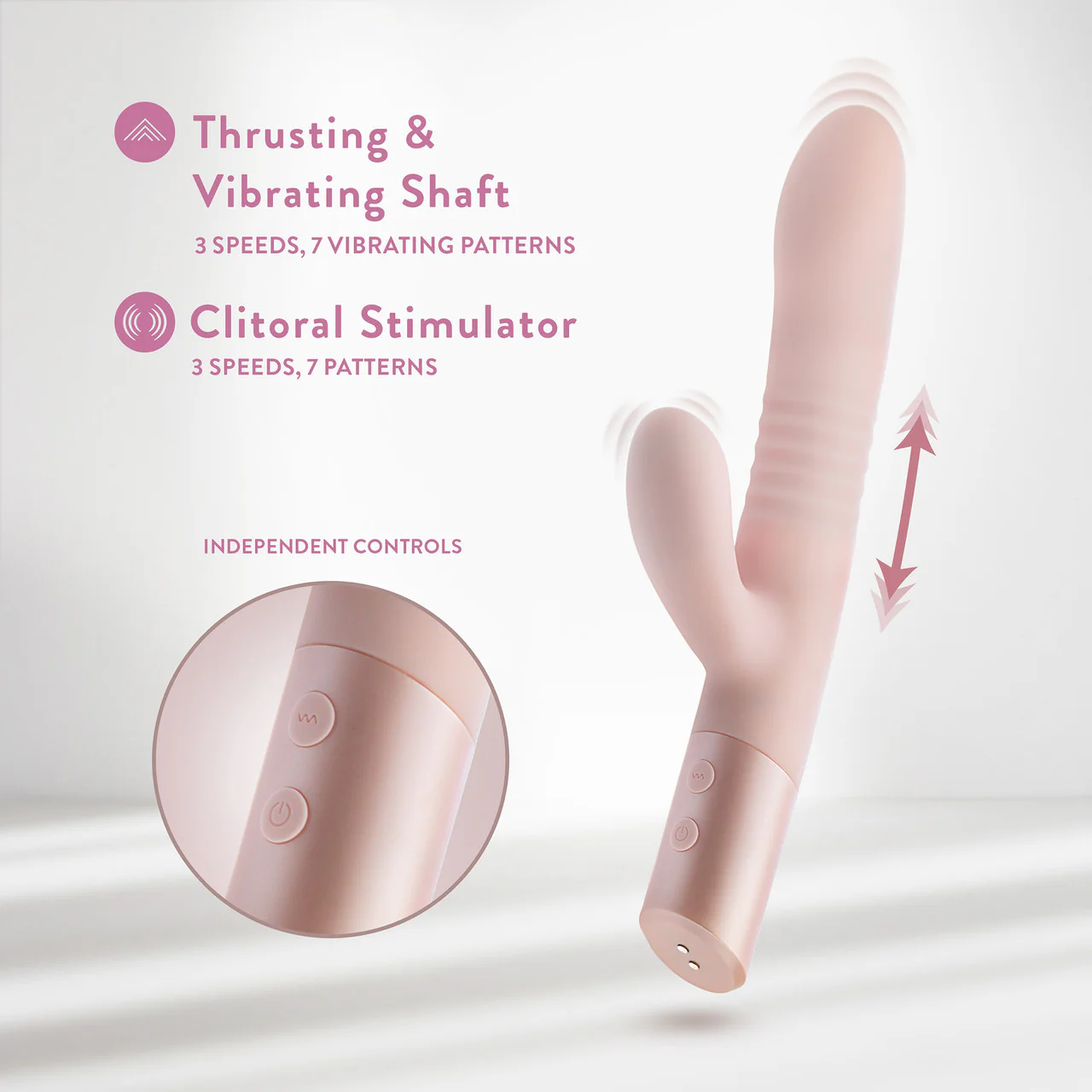 Fraya Rechargeable Silicone Thrusting Dual Stimulation Vibrator By Blush - Pink - Image 7