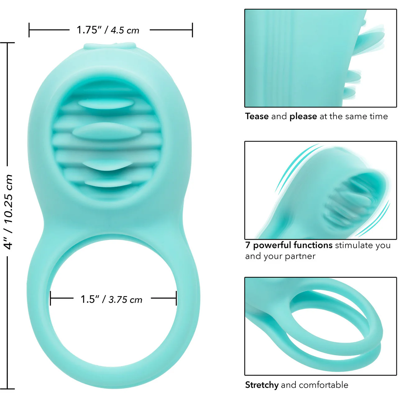 French Kiss Enhancer Silicone Rechargeable Waterproof Cock Ring By CalExotics - Blue - Image 10