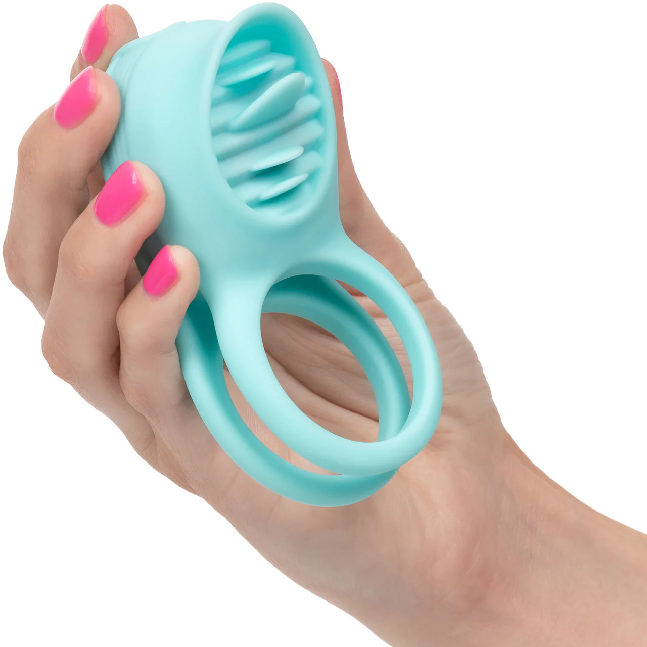 French Kiss Enhancer Silicone Rechargeable Waterproof Cock Ring By CalExotics - Blue - Image 6